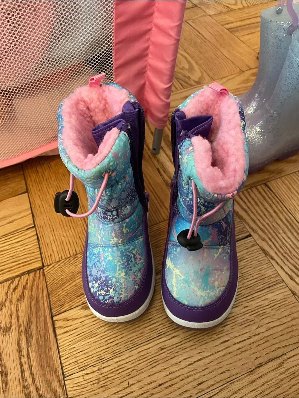 Kids Purple & Pink Snow Boots with Multicolor Splash
